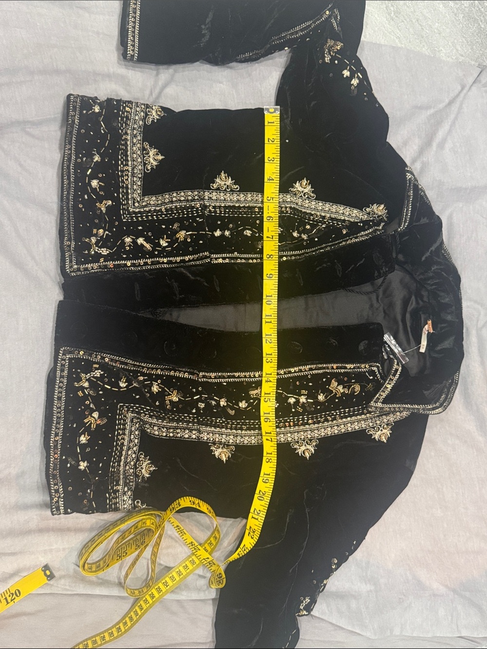 Free People Black Velvet Bomber Jacket with Gold Embroidery - Picture 4 of 6